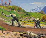 Hauer im Lötschental, Frühling Morgens by Albert Nyfeler, oil on canvas, offered Jun 2020