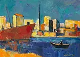 Boote in korsichem Hafen, 1951 by Carl Walter Liner, oil on canvas, sold Jun 2020