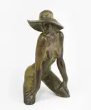 Frauenhalbakt mit Hut by Hans Jörg Limbach, 1979, bronze, sold Jun 2020
