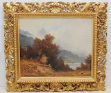 Landschaft am Walensee bei Unterterzen, 1901 by Balz Stäger, oil on canvas, sold Jun 2020
