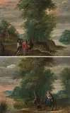 Umkreis Gegenstücke: Christus auf dem Weg nach Emmaus / Die Flucht nach Ägypten by Jasper van der Lanen, oil on copper, offered Mar 2020