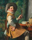 Musketier mit erhobenem Glas by Arsène-Hippolyte Rivey, oil on canvas, sold Mar 2020