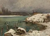 Seenlandschaft im Winter by Gabriel Loppé, 1865, oil on board, sold Mar 2020