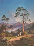 Ziegen in den Bergen, im Hintergrund Burg Schreckenstein by Ernst Gustav Doerell, 1874, oil on paper, sold Mar 2020