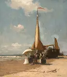 zugeschrieben Freiluftmaler an der Nordseeküste by Alexander Swedomsky, 1875, oil on canvas, sold Mar 2020