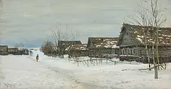 Dorf im Schnee by Isaac Levitan, oil, sold Mar 2020