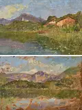 Lago Muzzano, verso Studie desselben by Gioachimo Galbusera, oil on panel, offered Mar 2020