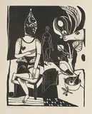 Sitzender Harlekin by Heinrich Campendonk, 1922, woodcut, sold Mar 2020