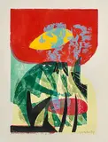 Rote Blüte (Stifterbild) by HAP Grieshaber, 1959, color woodcut, sold Mar 2020