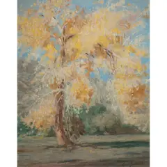 Untitled (Autumn Trees) by Carl Schmidt, oil on canvas (laid down on masonite board), sold Dec 2022