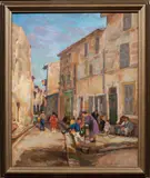Southwest Street Scene by Erna Lange, oil on board, sold Dec 2022