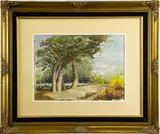 Trees along the Water by Fred Hofsas, watercolor on paper, sold Jan 2023