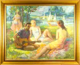 Picnic by the Water by Albert Genta, 1966, oil on canvas, sold Jan 2023