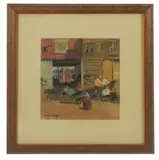 village scene with laborers by Virginia Helena Gruppé, watercolor, sold Jan 2026