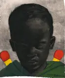 Portrait of a Boy by Tumelo Mphela, charcoal and acrylic on canvas, sold Dec 2024