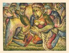 Trying to Catch It by Helen Sebidi, etching, sold Dec 2024