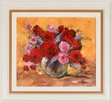 Still Life with Red and Pink Roses by Nic Van Rensburg, oil on canvas, sold Dec 2024