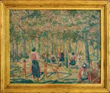 Figural Landscape by F. Pisani, Oil on Canvas Board, sold Sep 2024