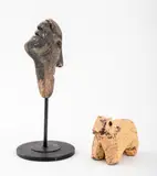 Surreal Abstract Ceramic Sculptures by Two Louis Mendez, bronze-tone glaze and one a sheep, sold Sep 2024
