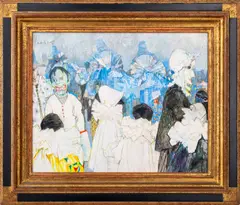 Les Hommes Bleus" [The Blue Men] by Jean Jansem, 1988, Oil on Canvas, sold Oct 2024