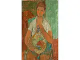 Junge Frau mit Fruchtkorb by Sigmund Landau, oil on canvas, sold Apr 2022