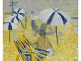 Sonnenschirme am Strand by Véronique Veron, oil on canvas, offered Jun 2023