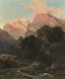 Der Glärnisch im Abendlicht, 1859 by Johann Gottfried Steffan, oil on canvas, sold Mar 2020