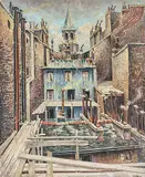 Hinterhof in Paris, mit Blick auf den Turm der Kirche Saint-Germain-des-Prés, 1928 by Walter Hofer, oil on panel, sold Mar 2020