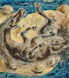 Sich rollendes Pferd, 1962 by Hans Erni, oil on canvas, sold Mar 2020