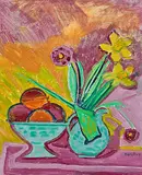 Stillleben mit Blumen und Früchten, 1965 by Albert Pfister, oil on board, sold Mar 2020