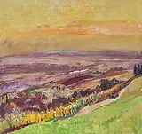 Herbst im Thurtal", 1979 by Henri Schmid, oil on canvas, sold Mar 2020