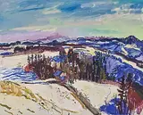 Winterlandschaft, mit Blick gegen Alpstein und Glarneralpen, 1978 by Henri Schmid, oil on canvas, sold Mar 2020