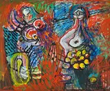 Femme oiseaux", 1989 by Serge Brignoni, oil, offered Mar 2020