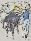 Zwei Punks mit Ochsen by Mario Comensoli, mixed media, sold Mar 2020