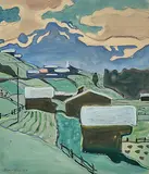 Winterlandschaft by Fred Stauffer, 1948, watercolor, offered Mar 2020