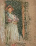 Frau im Türrahmen stehend by Théophile Steinlen, pastel, sold Mar 2020
