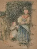 Mutter mit Kindern by Théophile Steinlen, pastel, sold Mar 2020