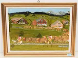 Alpaufzug, 1975 by Jakob Tischhauser, oil on board, sold Mar 2020