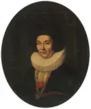 Zugeschrieben Portrait einer Frau aus der Berner Patrizierfamilie von Mülinen, 1642 by Hans Jakob Dünz, oil on canvas, sold Mar 2020
