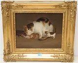 Katzenfamilie by Gottfried Mind, oil on canvas, sold Mar 2020