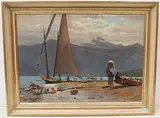 Am Hafen von St. Gingolphe, 1881 by Theophil Preiswerk, oil on canvas, sold Mar 2020