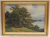 Blick von einer Anhöhe auf Meggenhorn und die Insel Altstad by Jakob Josef Zelger, oil on canvas, sold Mar 2020