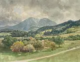 Aussicht aus dem Pfarrhaus Alt-Aussee by Thomas Ender, watercolor, sold Dec 2019
