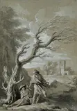 Mildtätige Gabe (Fischer und Bettler) by Frankreich, 18.Jh., charcoal, sold Dec 2019