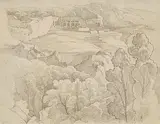 Ansicht der Abtei S. Benedetto bei Subiaco by August Ferdinand Hopfgarten, pencil, sold Dec 2019