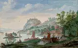 Flusslandschaft mit Fischern by Abraham Rademaker, gouache, sold Dec 2019