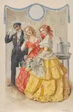 Prosit Neujahr! Zwei Damen und ein Verbindungsstudent beim Zuprosten by Heinrich Carl Schubert, watercolor, sold Dec 2019