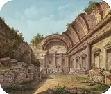 Der Diana-Tempel in Nîmes by Alois Gustav Schulz, gouache, sold Dec 2019