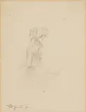 Rückenansicht einer jungen Frau in Tracht by Carl Spitzweg, pencil, sold Dec 2019