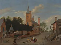 Strassenszene vor der Kirche Sankt Severin, Köln by Jan van der Heyden, oil on panel, offered Dec 2019
